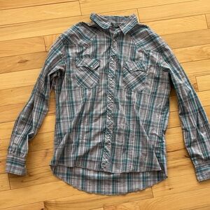Wrangler Men's Casual Plaid Shirt - Gray and Teal